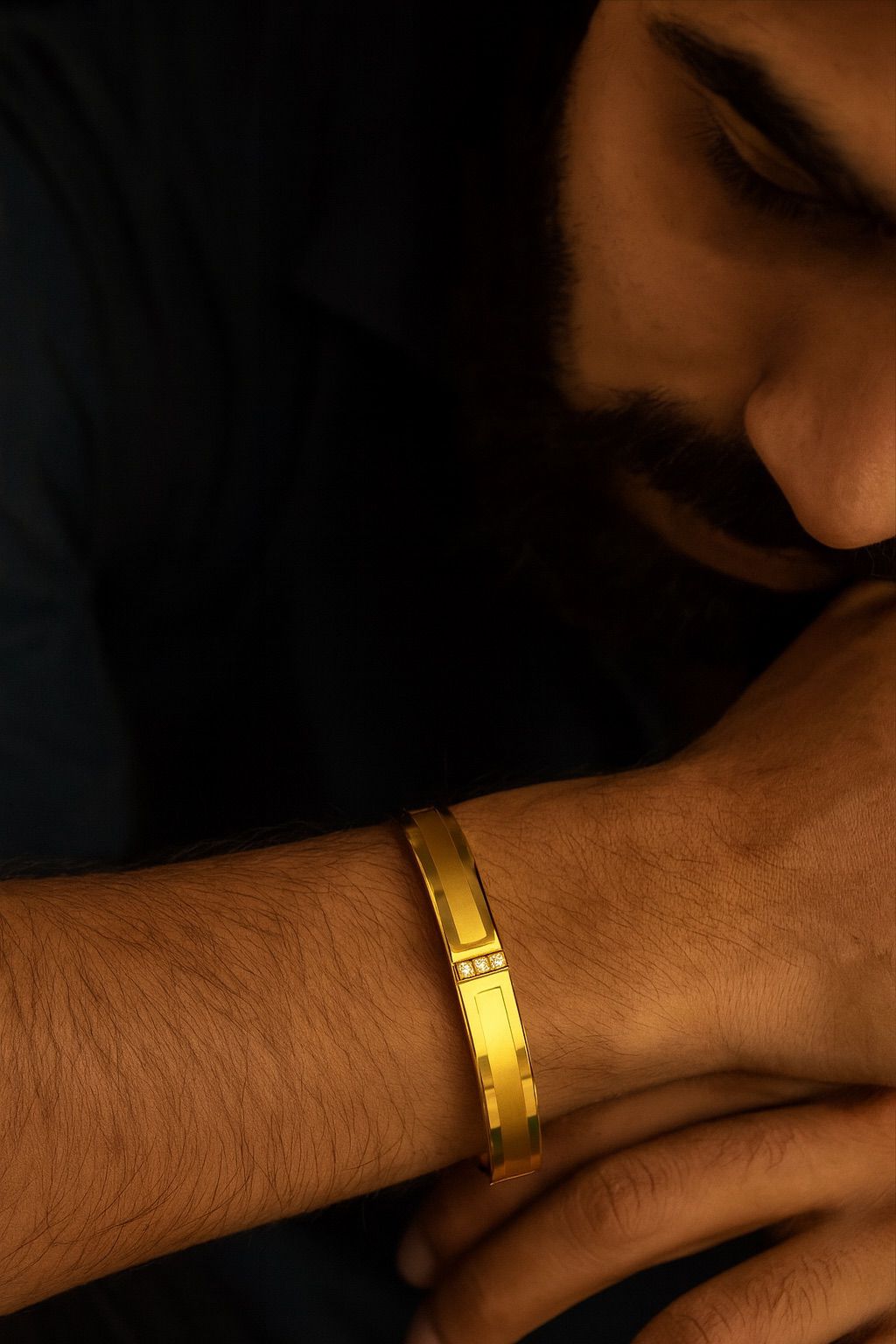 Gold-Plated Men’s Bracelet with three Diamond Accents