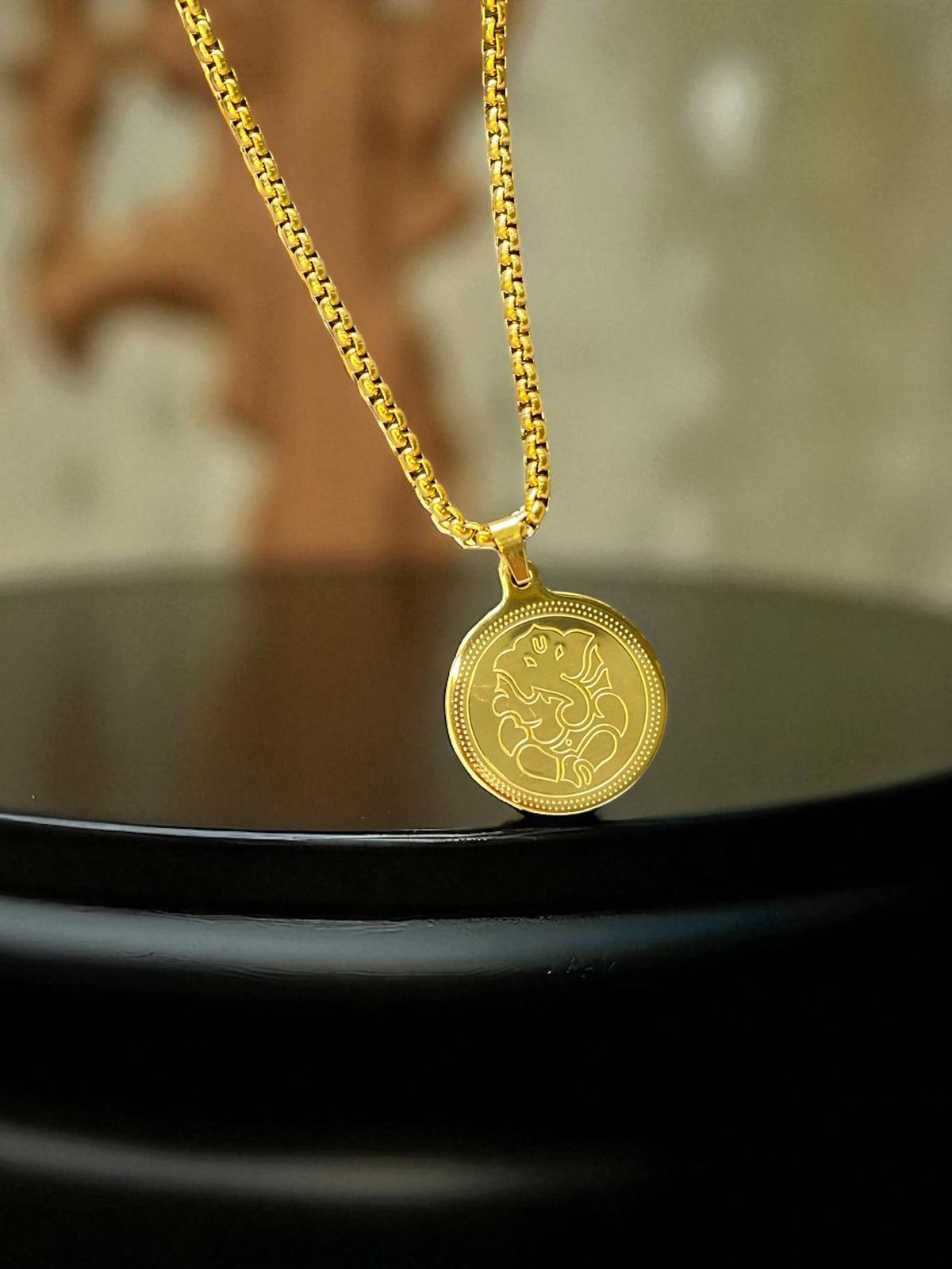 Ganesh Gold Medallion Chain for Men (24 Inch)