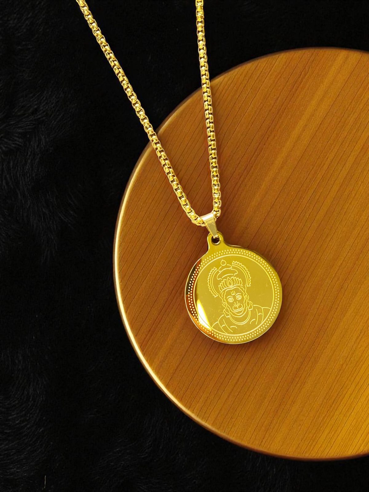 Hanuman Gold Plated Pendant Chain For Men (24 Inch)