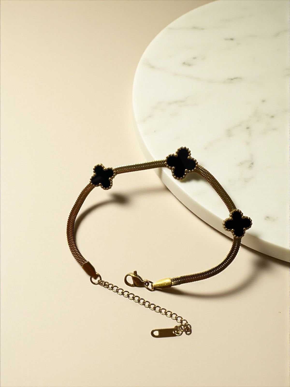 Midnight Clover Snake Chain Bracelet