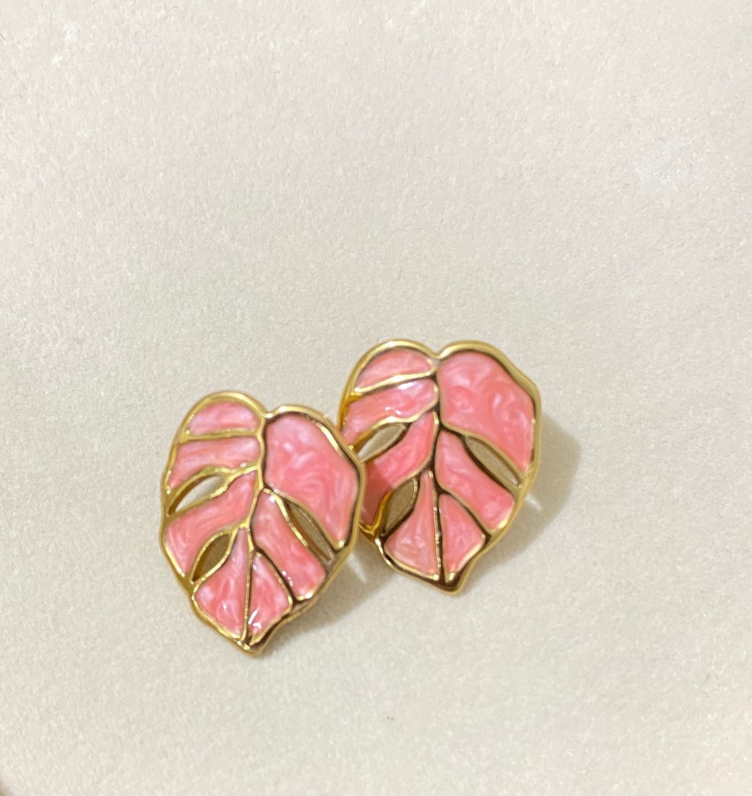 Golden Muse Pink Monstera Earrings