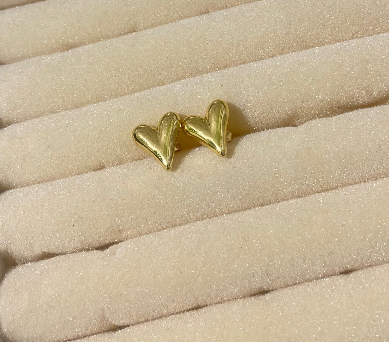 Puffy Heart Gold Stud Earrings