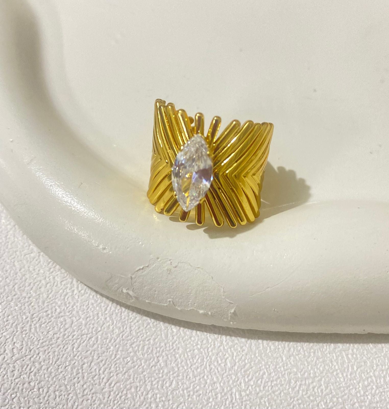Marquise Radiance Ring – 18K Gold Plated Statement Ring with Crystal Stone