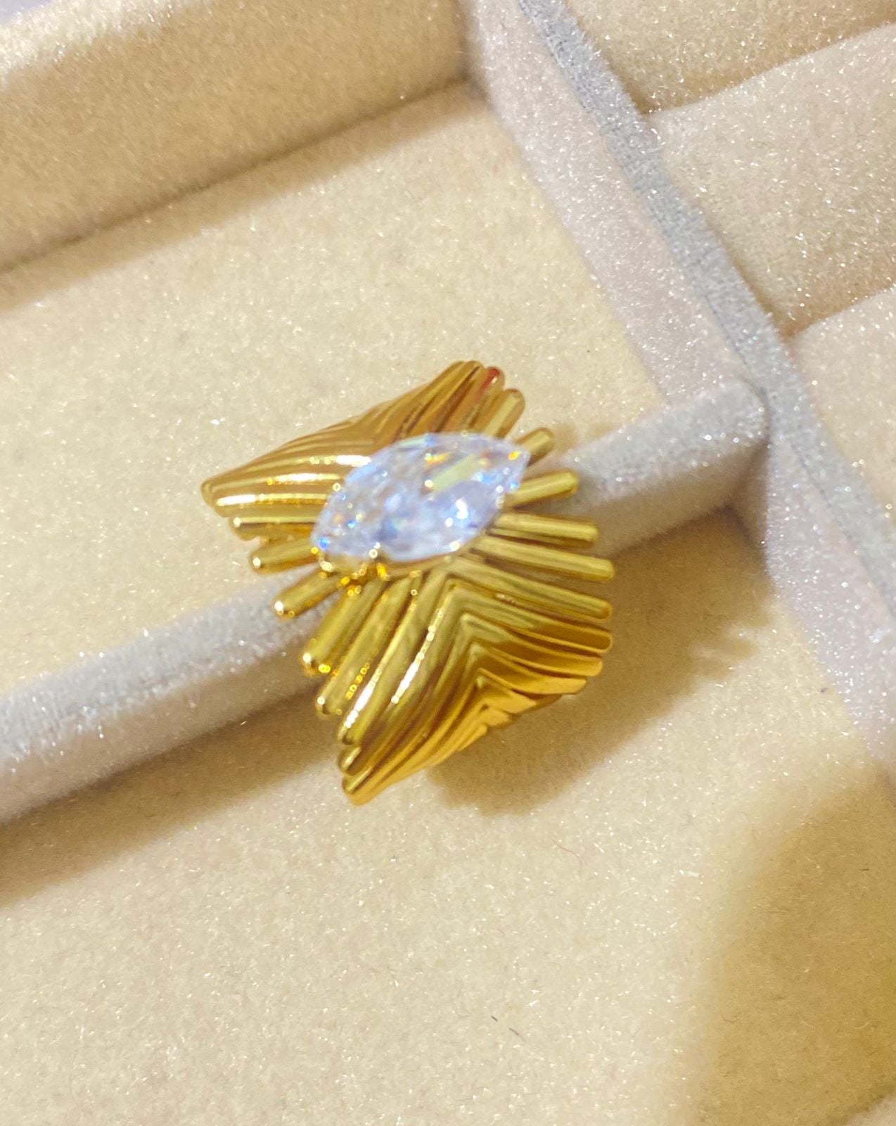 Marquise Radiance Ring – 18K Gold Plated Statement Ring with Crystal Stone