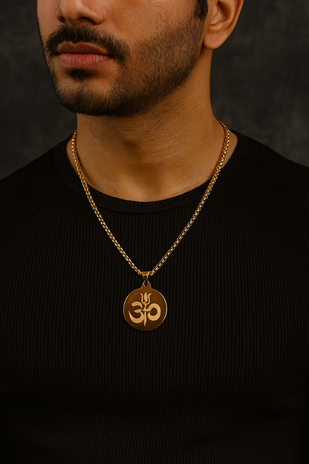 Om Trishul Pendant Gold Necklace Chain For Men (24 Inch)